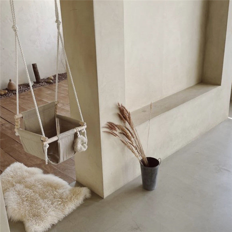 Indoor Wooden Swing Chair – Soft Cushion & Adjustable Height