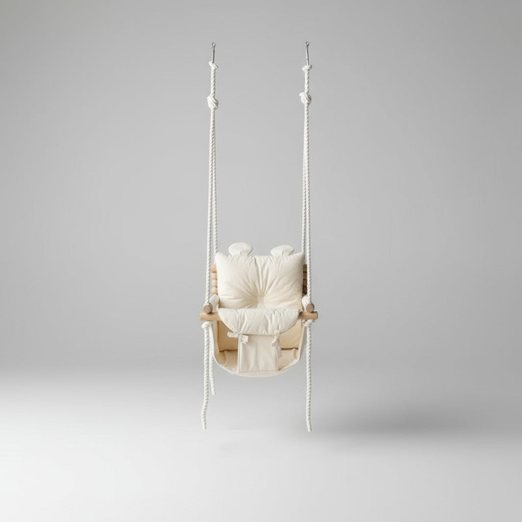 Indoor Wooden Swing Chair – Soft Cushion & Adjustable Height