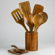 Wooden Cooking Utensil Set – Eco-Friendly Kitchen Tools with Holder 9PCS