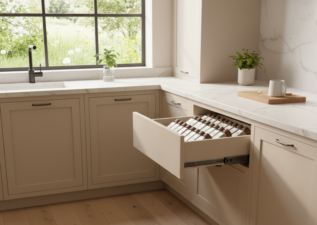 Glass spice jar set with bamboo lids, labels, and funnel
