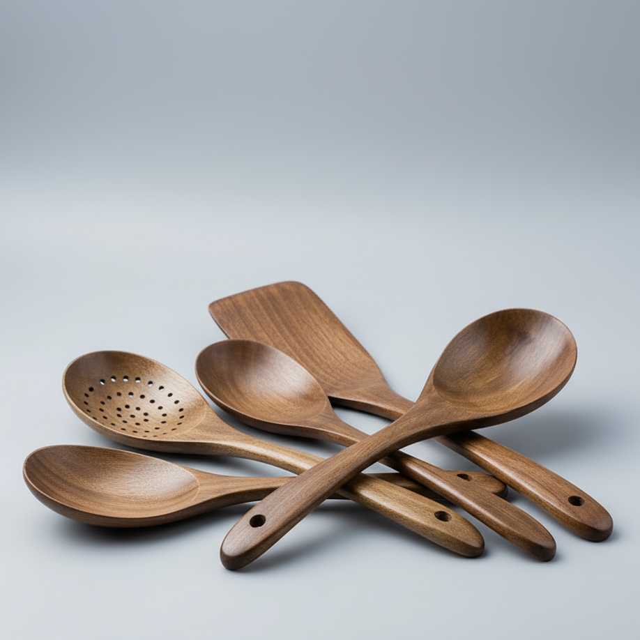Wooden Cooking Utensil Set – Eco-Friendly Kitchen Tools with Holder 9PCS