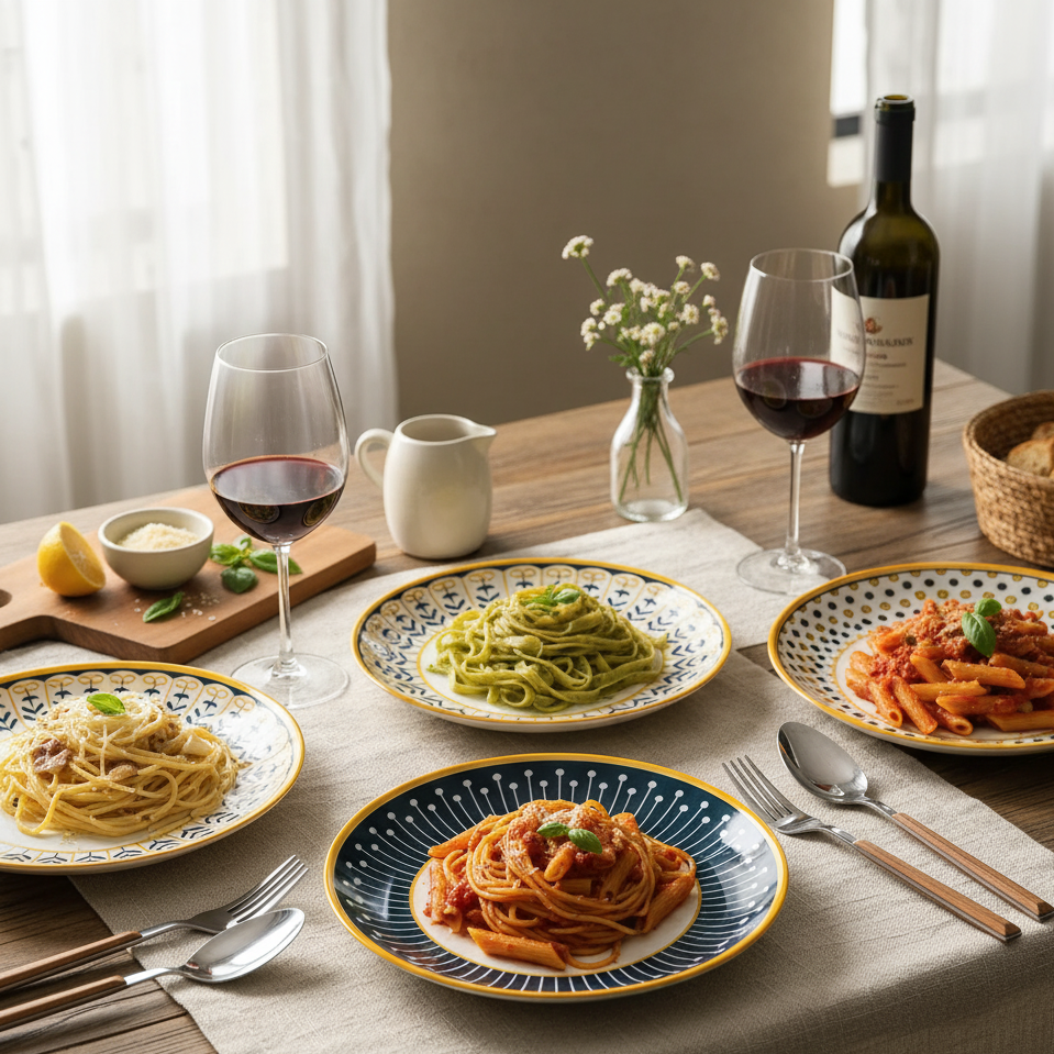 Set of 4 Japanese-Style Ceramic Plates – 8-inch Relief Craft Dinnerware