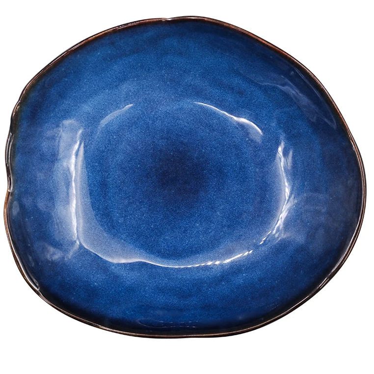 Blue Glazed Ceramic Dinner Plate – Irregular Handmade Tableware