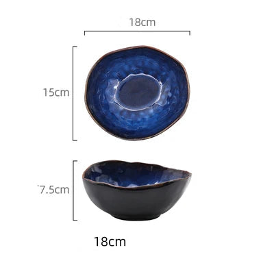 Blue Glazed Ceramic Dinner Plate – Irregular Handmade Tableware