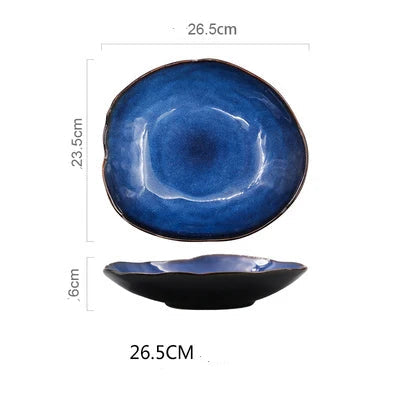 Blue Glazed Ceramic Dinner Plate – Irregular Handmade Tableware