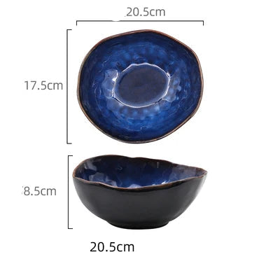 Blue Glazed Ceramic Dinner Plate – Irregular Handmade Tableware