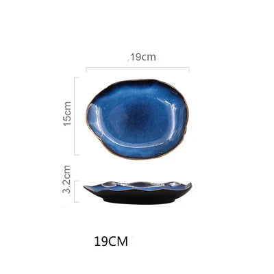 Blue Glazed Ceramic Dinner Plate – Irregular Handmade Tableware