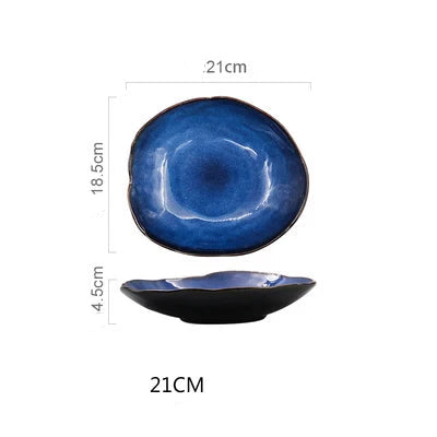 Blue Glazed Ceramic Dinner Plate – Irregular Handmade Tableware