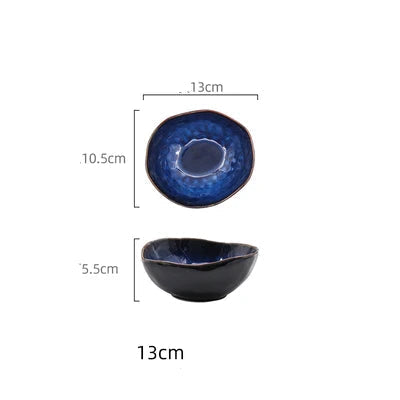 Blue Glazed Ceramic Dinner Plate – Irregular Handmade Tableware