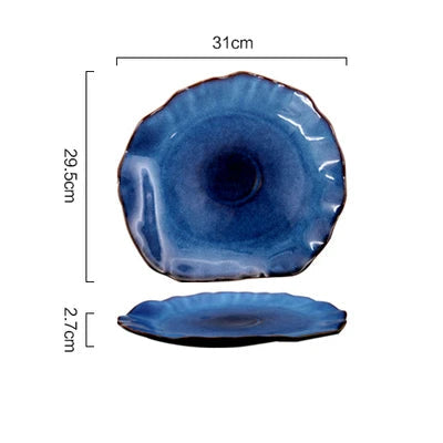 Blue Glazed Ceramic Dinner Plate – Irregular Handmade Tableware