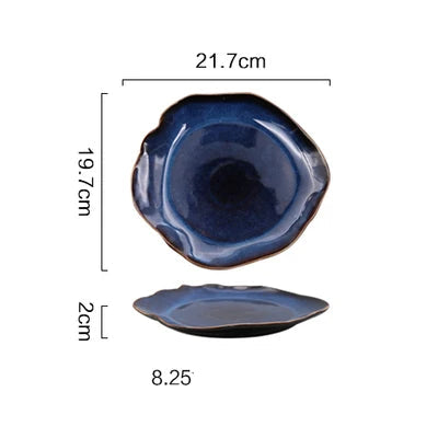 Blue Glazed Ceramic Dinner Plate – Irregular Handmade Tableware