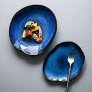 Blue Glazed Ceramic Dinner Plate – Irregular Handmade Tableware