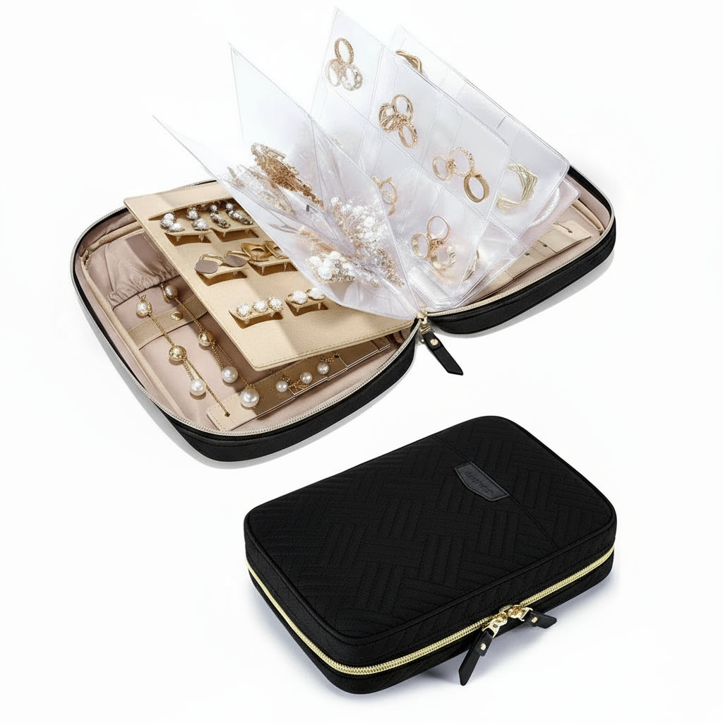 Transparent Jewelry Travel Organizer Book – Velvet Storage Case with Ring Binder & Zipper