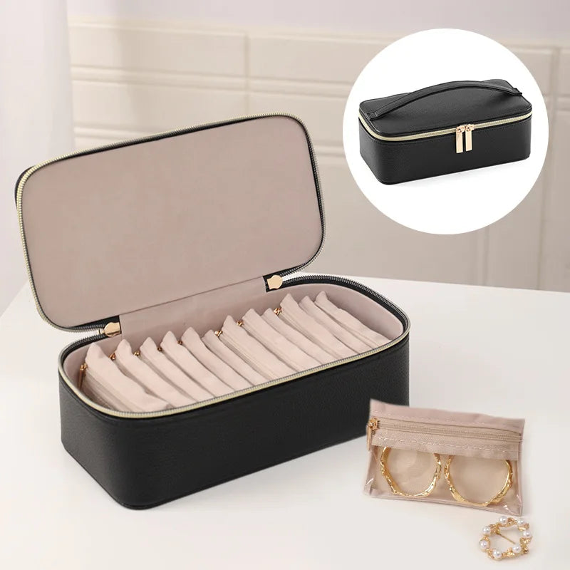 TPortable Travel Jewelry Organizer – PU Leather Storage Case with Velvet Pouch