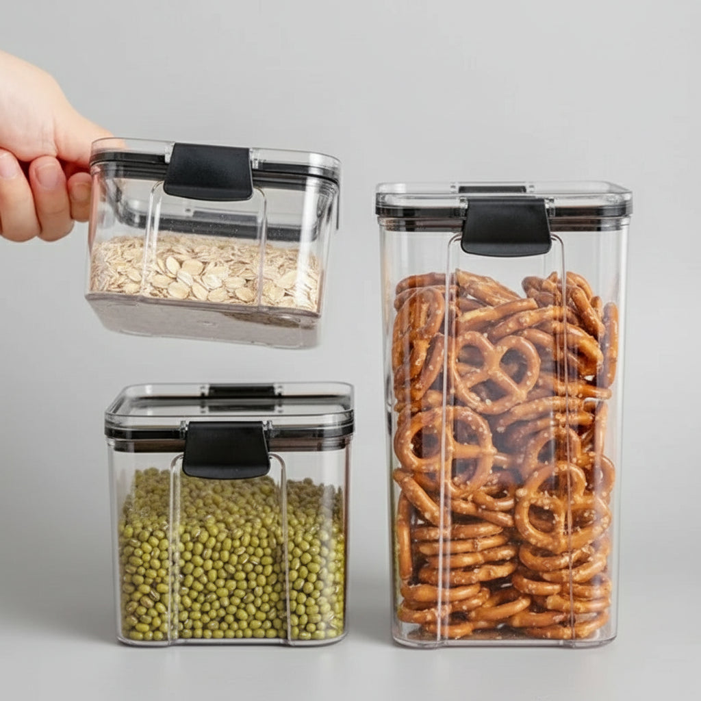 Airtight Food Storage Containers – Transparent Stackable Kitchen Jars