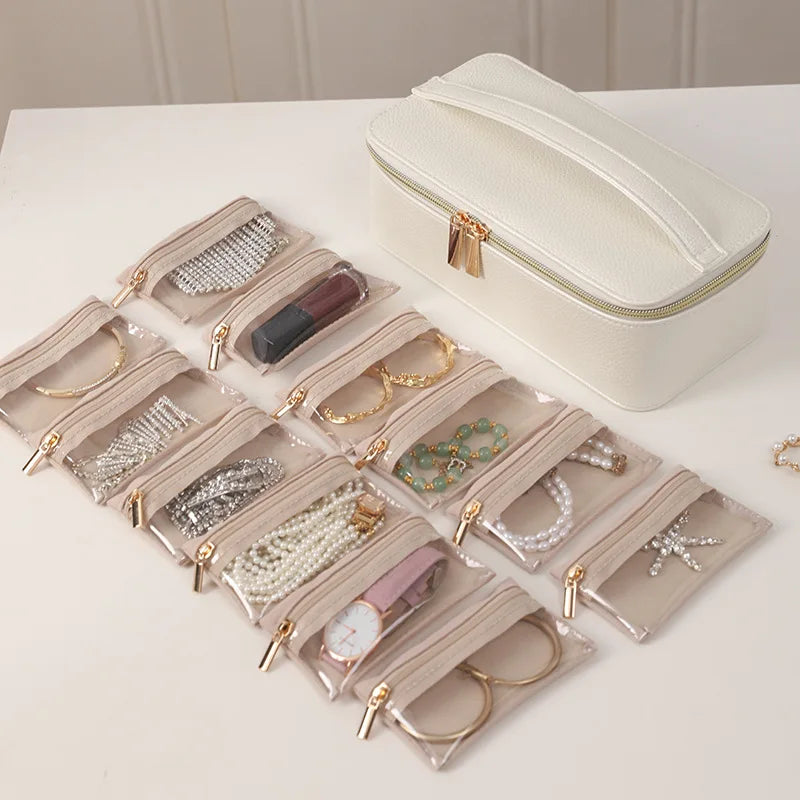 TPortable Travel Jewelry Organizer – PU Leather Storage Case with Velvet Pouch