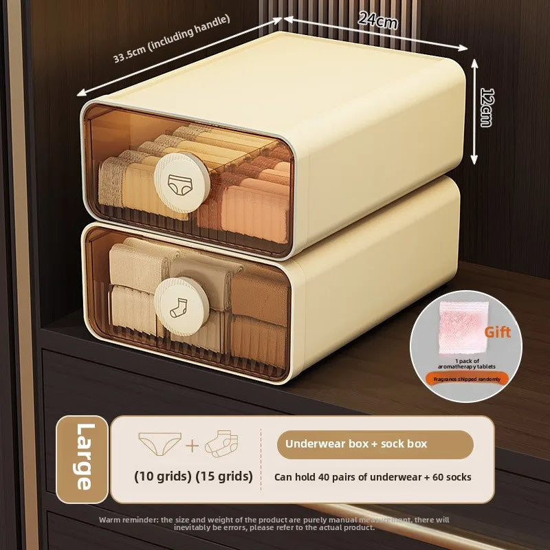 Expandable Underwear & Sock Organizer Drawer – Transparent Dustproof Storage Box with Dividers