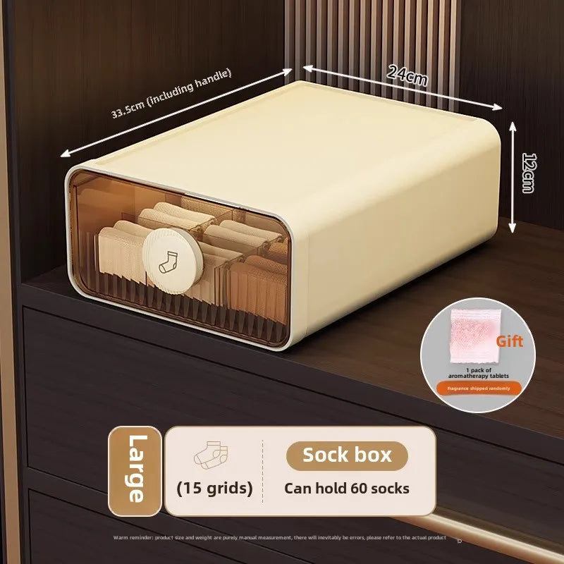 Expandable Underwear & Sock Organizer Drawer – Transparent Dustproof Storage Box with Dividers