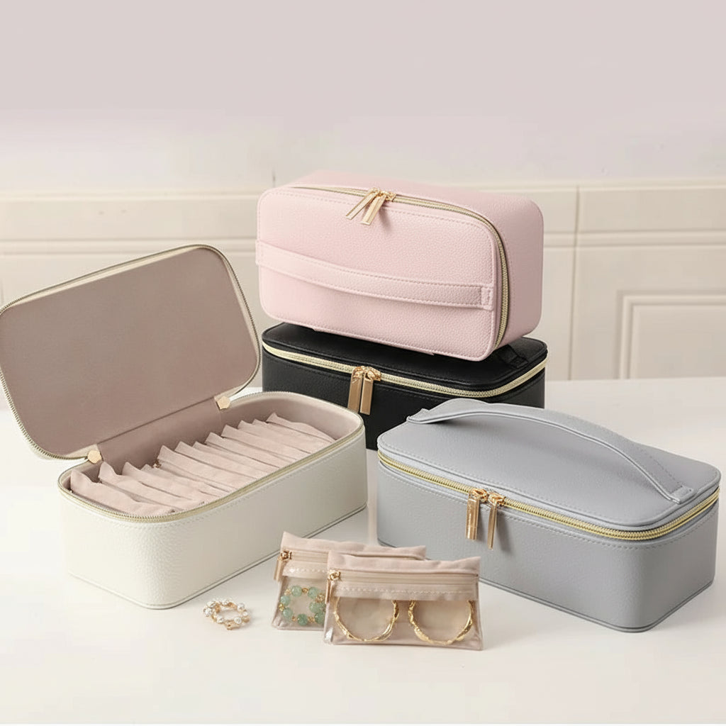 TPortable Travel Jewelry Organizer – PU Leather Storage Case with Velvet Pouch