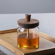 Glass Honey Jar with Wooden Dipper & Lid – Elegant Food-Grade Storage Pot for Honey and Syrup