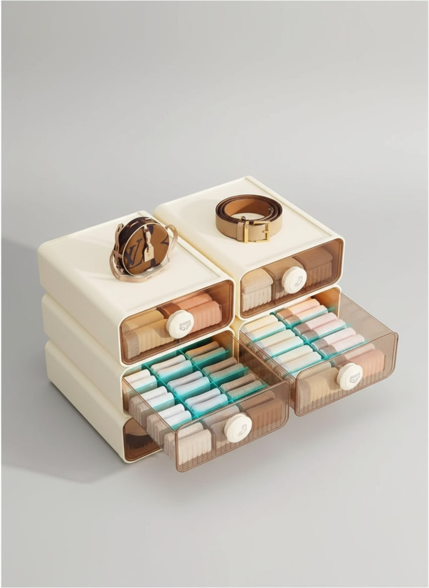 Expandable Underwear & Sock Organizer Drawer – Transparent Dustproof Storage Box with Dividers