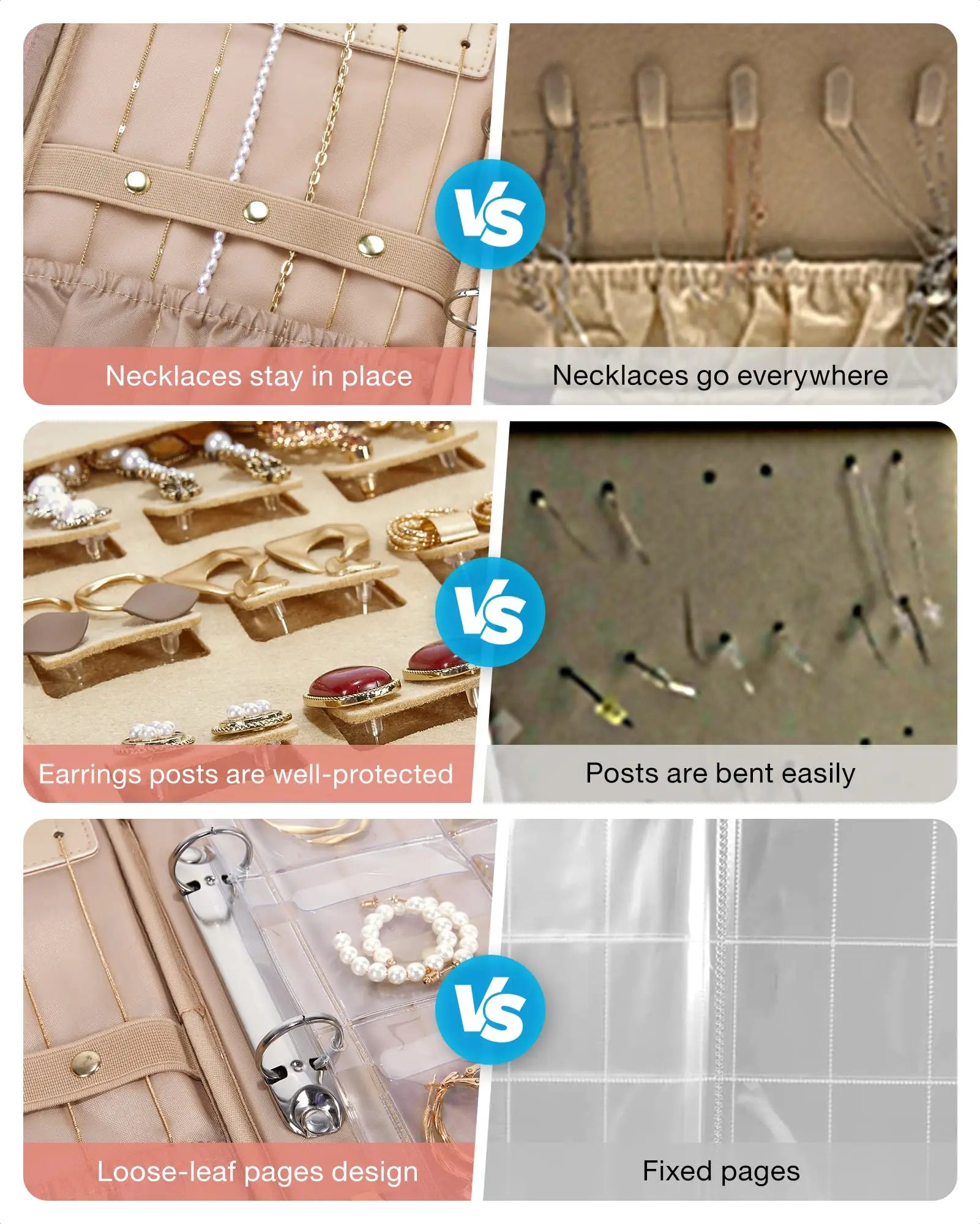 Transparent Jewelry Travel Organizer Book – Velvet Storage Case with Ring Binder & Zipper