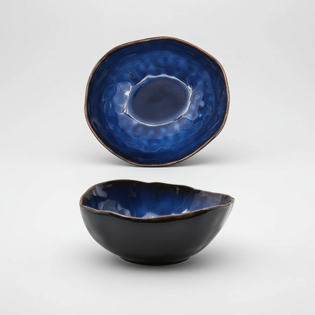 Blue Glazed Ceramic Dinner Plate – Irregular Handmade Tableware