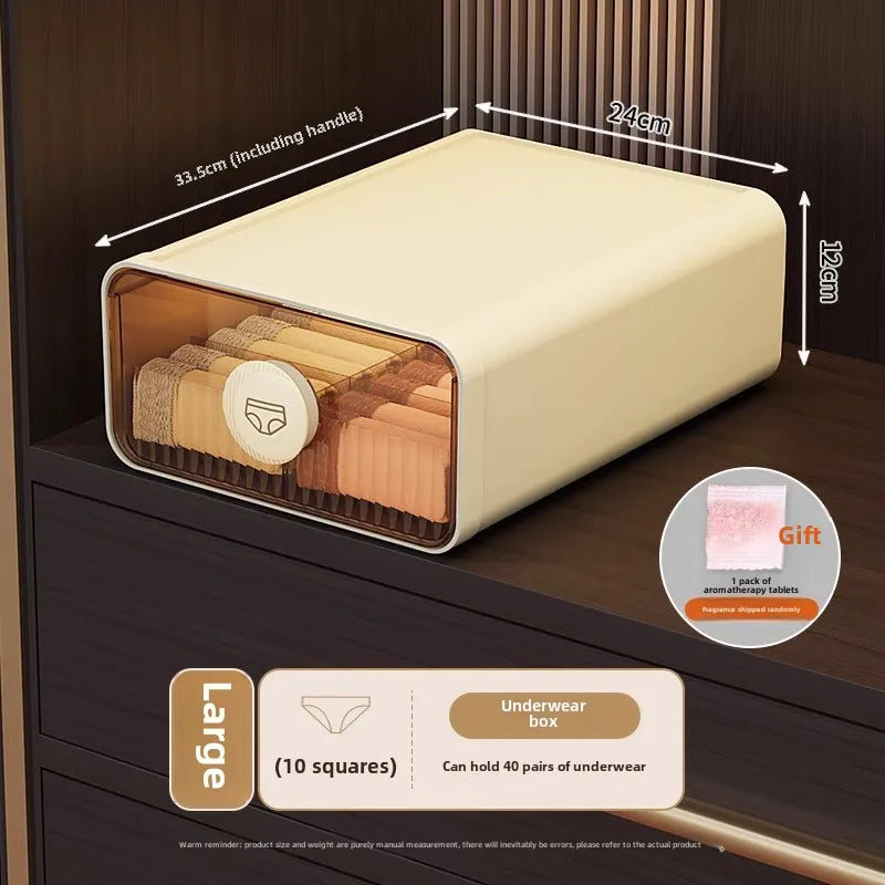 Expandable Underwear & Sock Organizer Drawer – Transparent Dustproof Storage Box with Dividers