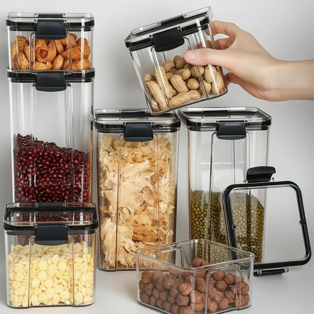 Airtight Food Storage Containers – Transparent Stackable Kitchen Jars