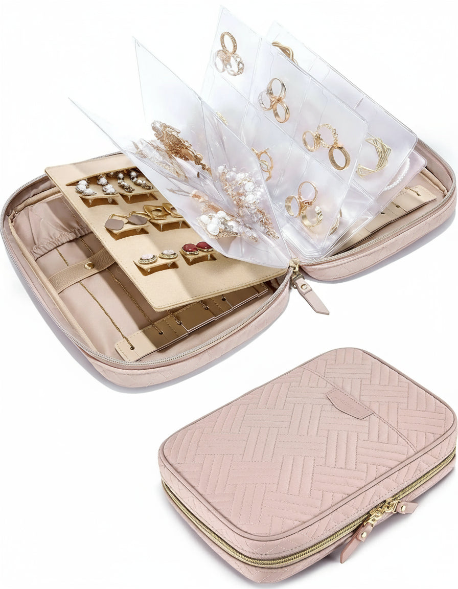 Transparent Jewelry Travel Organizer Book – Velvet Storage Case with Ring Binder & Zipper