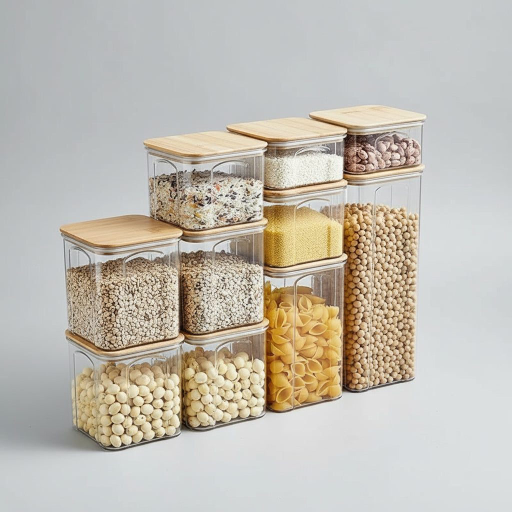 Airtight Food Storage Containers with Bamboo Lid – Stackable Kitchen Organizers